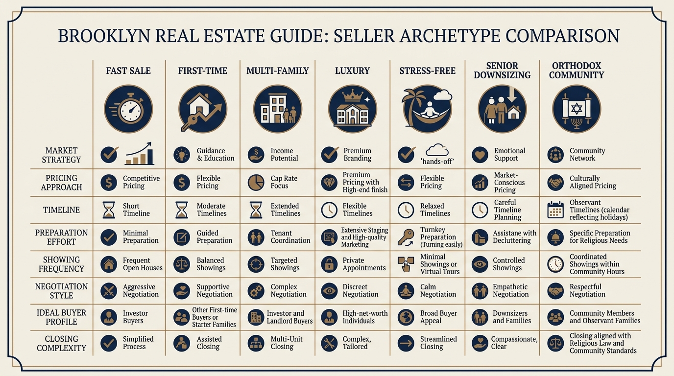 Comparison matrix of Brooklyn real estate agent specialties