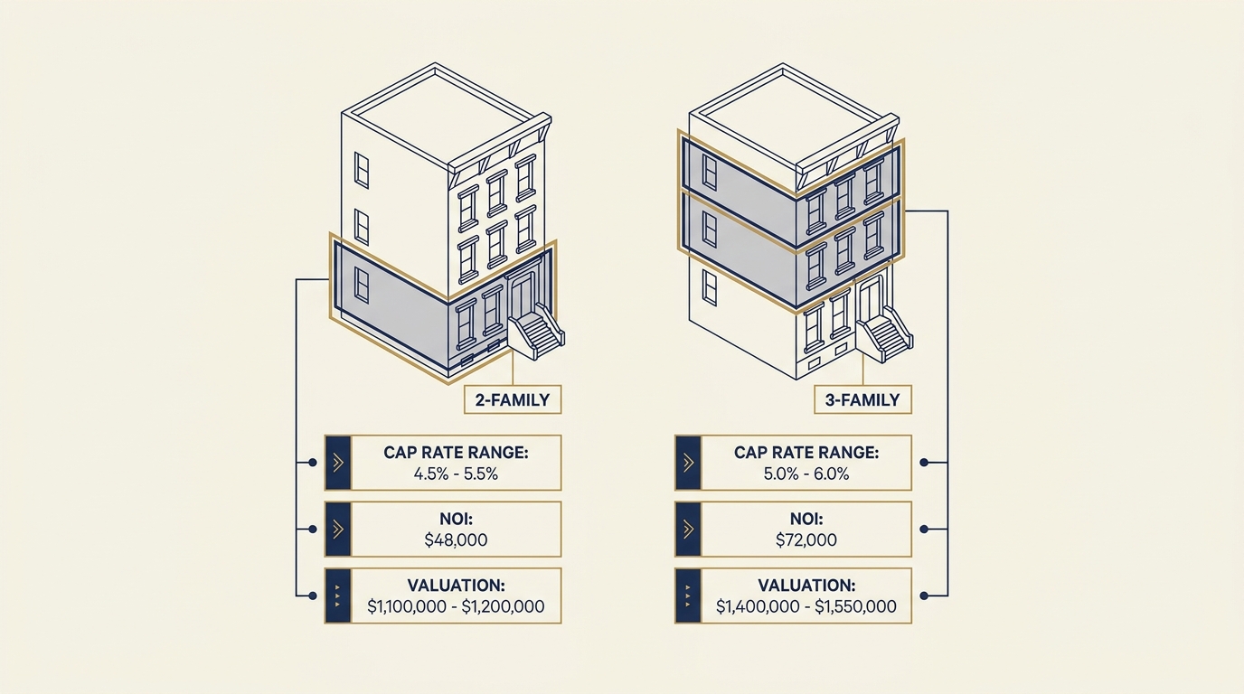 2-family vs 3-family Brooklyn valuation comparison diagram