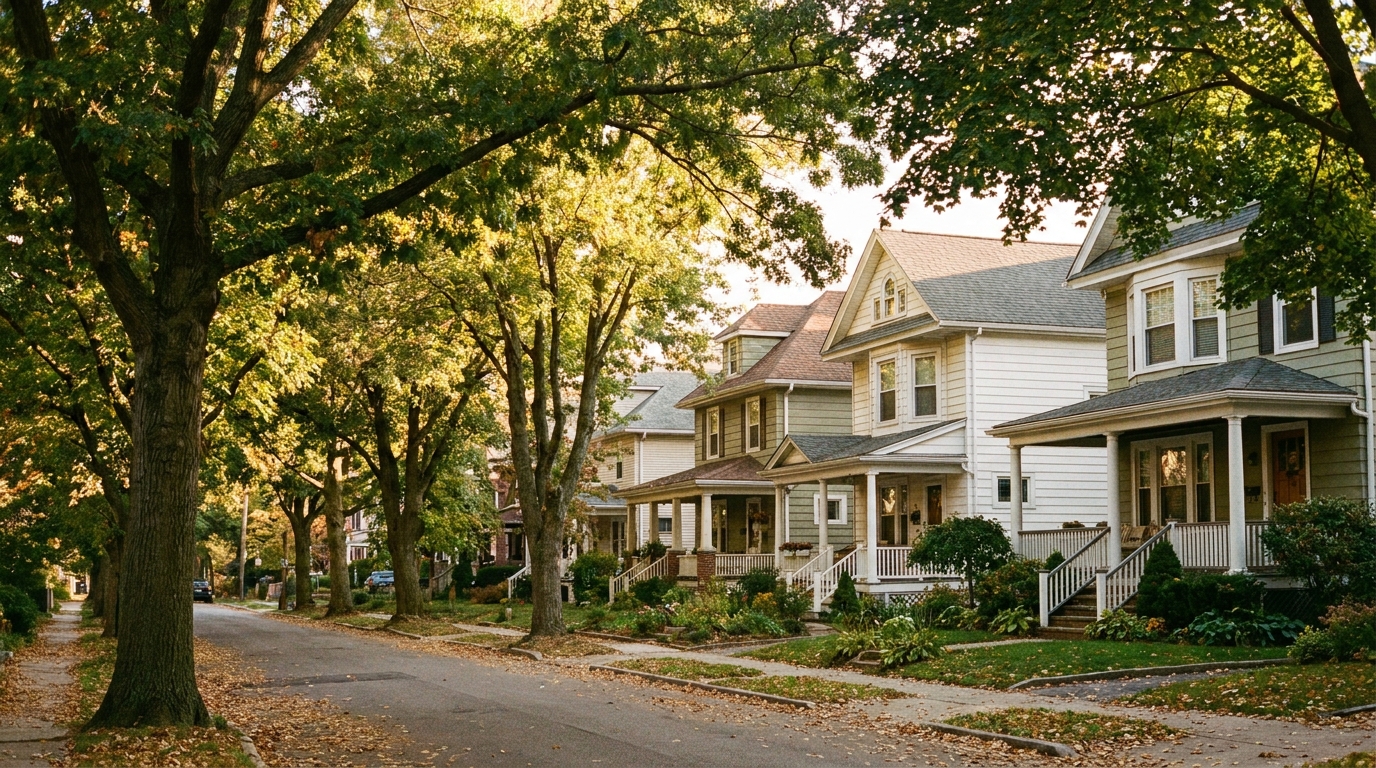Quiet southern Brooklyn residential street, late afternoon light
