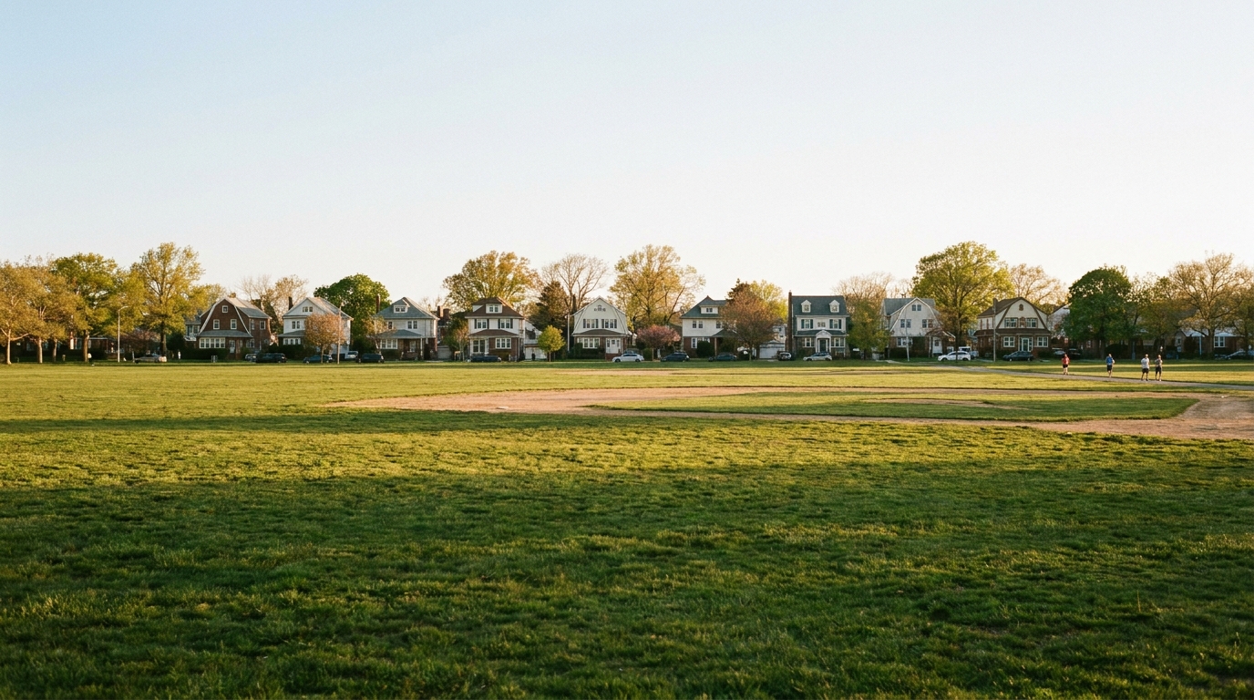 Marine Park Brooklyn looking across the park toward homes