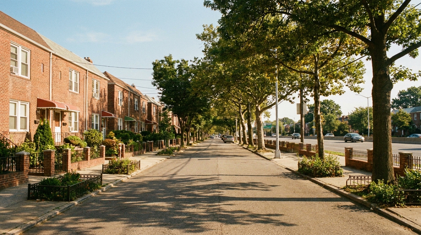 Madison Brooklyn residential block with brick semi-attached homes